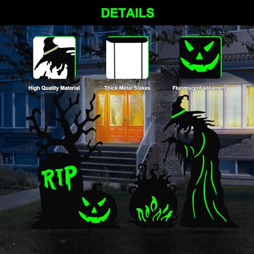 3 Pcs Halloween Witch Yard Signs Outdoor Decorations (Large Witch Tombstone Cauldron / 3 Pack)