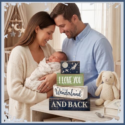 4 Pcs Wooden Farmhouse Block Signs Tiered Tray Decor (Newborn)
