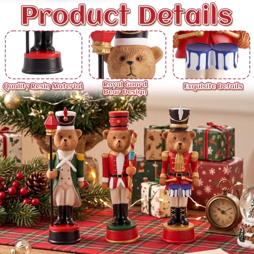 3 Pcs Vintage Christmas Nutcracker 5 in Bear Nutcracker Figurine (5 Inch / Royal Guard Bear)