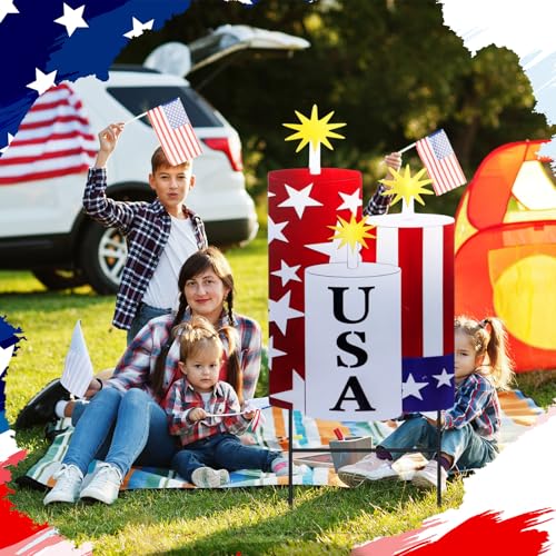 4th of July Outdoor Decor Patriotic Garden Stake 250th Anniversary Metal USA Firecracker Welcome Yard Sign (Patriotic Candle)