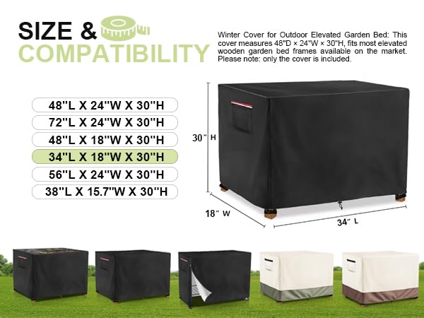 Outdoor Raised Garden Bed Cover for Winter (Black / 34 x 18 x 30)