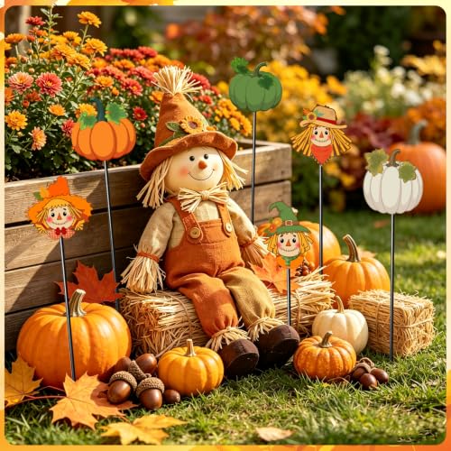 6 Pcs Fall Metal Garden Stakes 12" Fall Outdoor Decor for Home