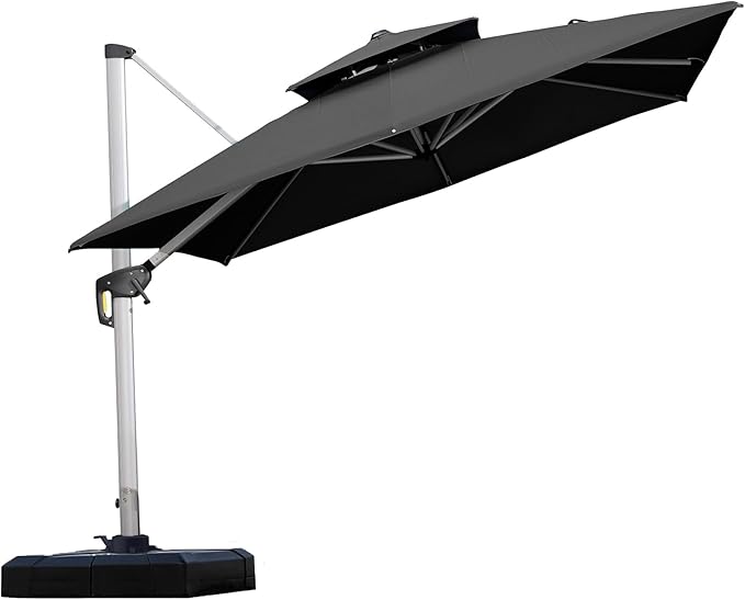 PURPLE LEAF 9ft Patio Umbrella Outdoor Square Umbrella Large Cantilever Umbrella Windproof Offset Heavy Duty Sun for Garden Deck Pool Patio, Black
