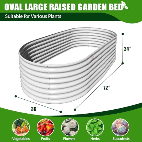 Anleolife 6x3x2ft Oval Deep Root Raised Garden Bed (Oval White / 6×3×2ft Tall)
