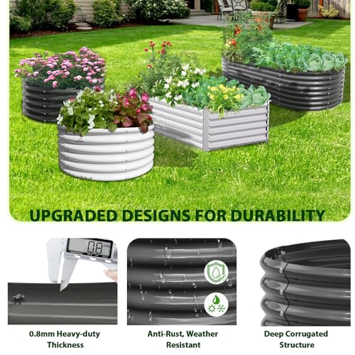 Anleolife 96x48x24in Oval Metal Raised Garden Bed (Oval-quartz Grey / 8×4×2ft Tall)