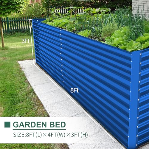 8x4x3ft Rectangular Galvanized Raised Garden Beds (8×4×3ft / Royal Blue)
