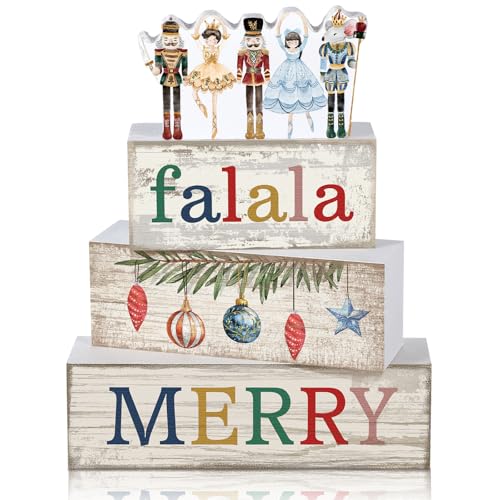 4 Pcs Wooden Nutcracker Block Signs Christmas Farmhouse Decor (Nutcracker Ballet)