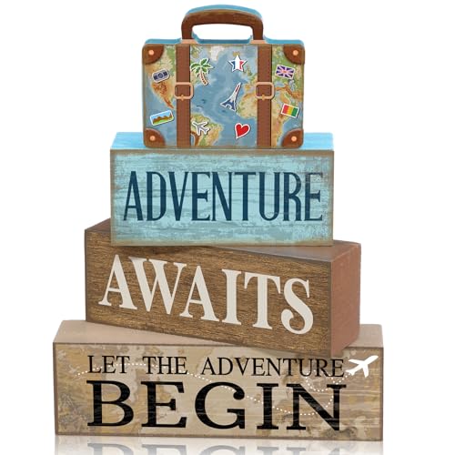 4 Pcs Travel Party Decoration Vintage Wood Suitcase Table Decor (Travel)