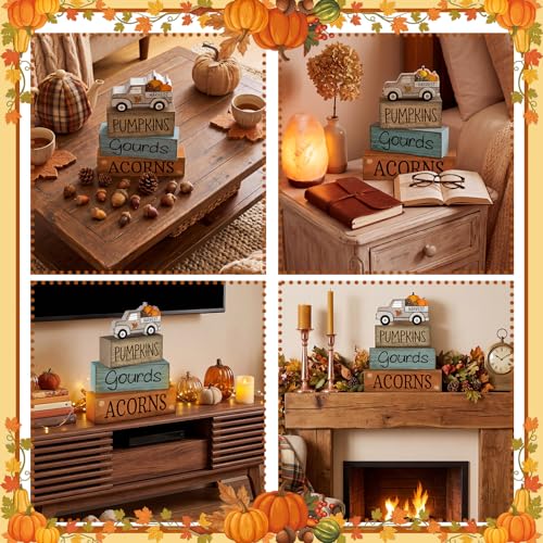 4 Pcs Fall Table Decoration for Home Rutic Fall Truck Decor (Pumpkin Car)