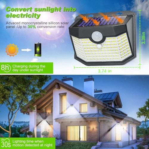 120 LED Solar Lights Outdoor with Motion Sensor (Black / 1 Pack)