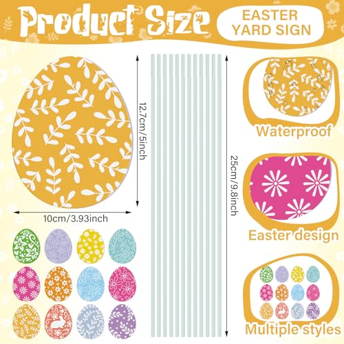 12 Pcs Colorful Easter Eggs Yard Signs with Stakes (Easter Eggs)
