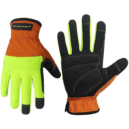 Work Gloves for Men & Women (Yellow Orange (1 Pair) / Medium)