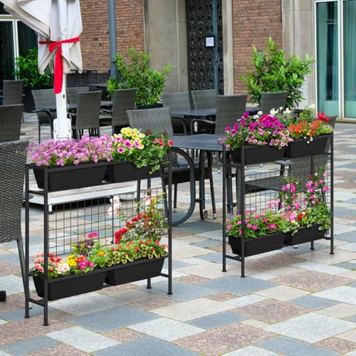 Raised Garden Bed 32" Tall Elevated Planter Boxes with Trellis & Legs (Black)