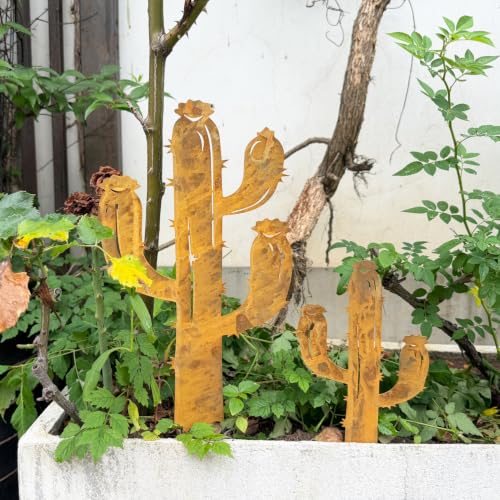 2PCS Rusty Cactus Decorative Garden Stakes (Rusty Cactus)