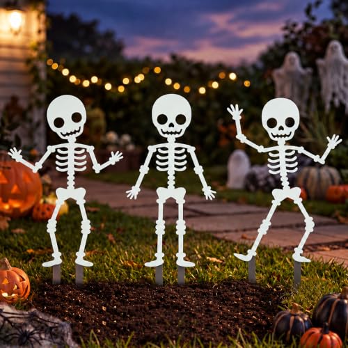 3 Pcs Metal Halloween Decor Outdoor (Skeleton / Bright White)