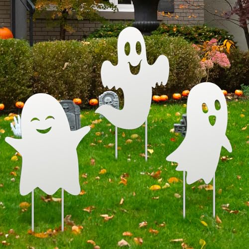 3 Pack Metal Halloween Ghost Decor (Ghost Style / White)