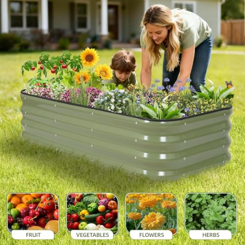 3-in-1 Modular Raised Garden Bed Kit - Adjustable Sizes (4x2x1ft, 3x3x1ft, 5x1x1ft) - Heavy-Duty Galvanized Steel Planter Box with Bracing Rods & Gloves for Vegetables, Fruits, Flowers (Green / 4×2×1FT)