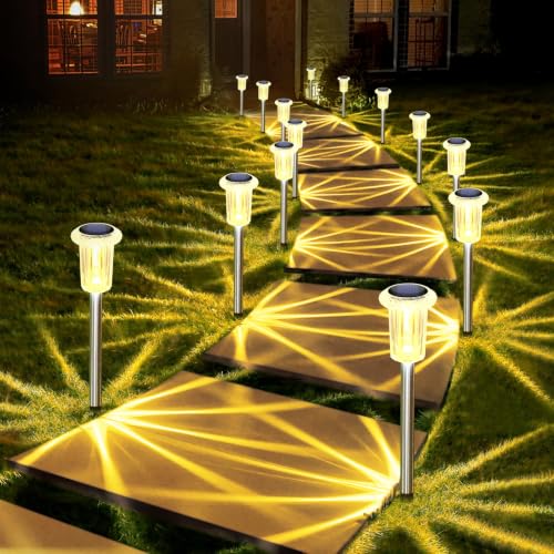 10 Pack Solar Pathway Lights Outdoor Waterproof Warm White LED (Warm 10Pack)