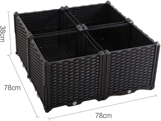 BAOYOUNI Square Raised Garden Bed Kit Plastic Planter Growing Box for Vegetables, Herbs, Flowers & Succulents in Balcony, Patio or Yard, Enjoy Your Farming Life, Black