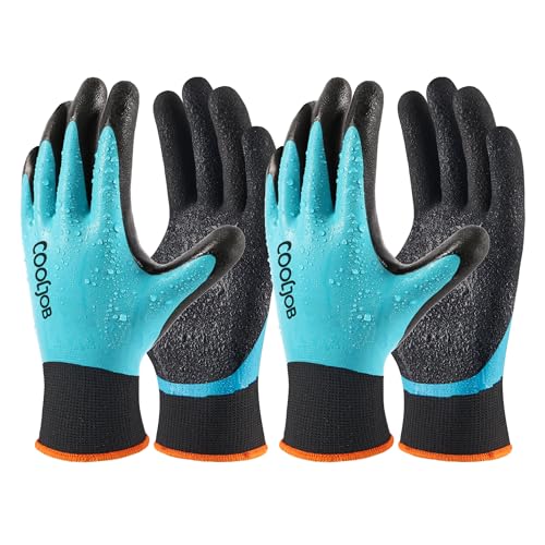 Waterproof Gardening Work Gloves with grip for Women & Men (No Fleece/Blue / Large (Pack of 2))