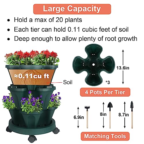 Vertical Planter Tower (Green / 3 Tier)