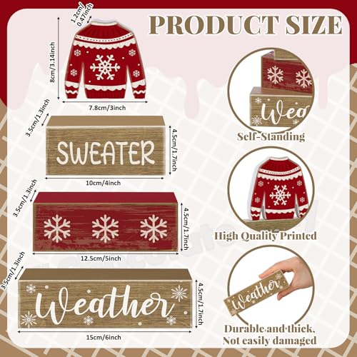 4 Pcs Christmas Table Decoration Wooden Block Signs Sweater (Christmas Sweate)
