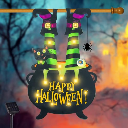 Halloween Lighted Garden Flag (Warm White Witch Feet / 28x40 Inch)