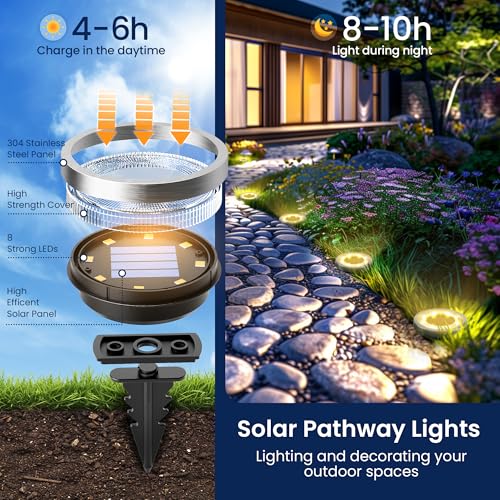 16 Pack Solar Ground Lights Outdoor (16 Pack / Warm White)