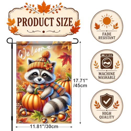 Fall Garden Flag 12x18 Inch Cute Raccoon Pumpkin Welcome Decor (Cute Raccoon)