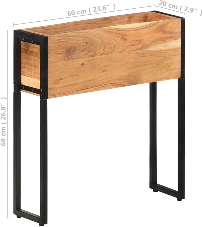 Raised Garden Bed Planter Box 23.6"x7.9"x26.8" Solid Acacia Wood Elevated Flower Bed with Powder-Coated Steel Frame for Patio, Garden, and Balcony Use