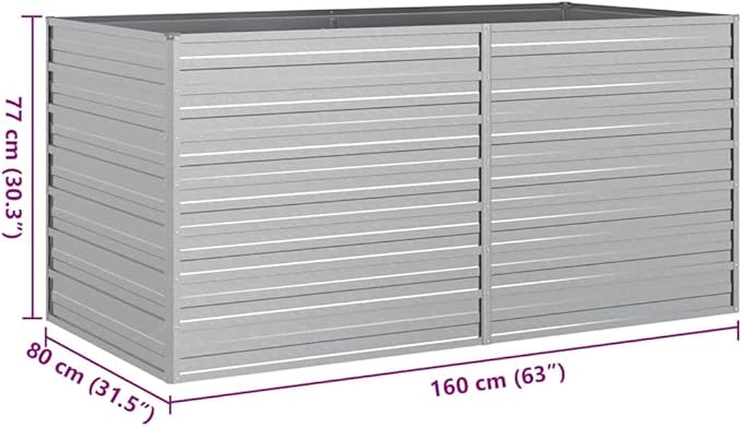 Garden Raised Bed, Silver Galvanized Steel Planter for Outdoor Plants, 63x31.5x30.3 inch Rectangular Elevated Garden Bed, Durable Metal for Vegetables, Herbs, Flowers