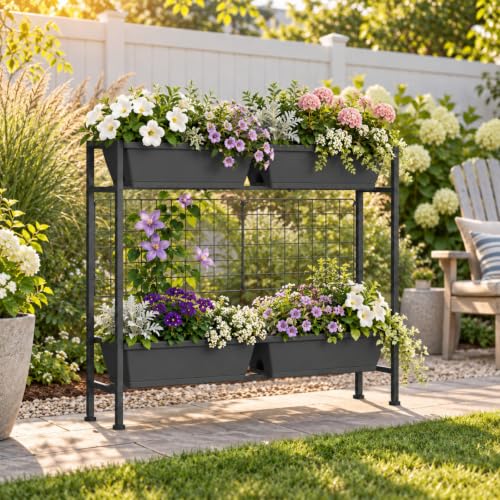Raised Garden Beds Outdoor with Legs 32" Tall Herb Garden Planters Box Raised Flower Beds for Gardening (Gray)