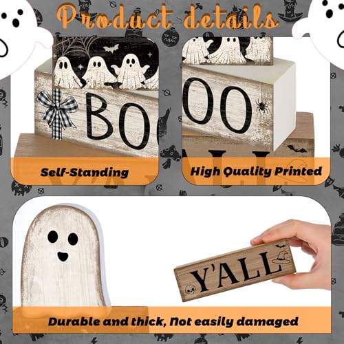 4 Pcs Halloween Table Decoration Wooden Ghost Tiered Tray Decor (Little Ghost)