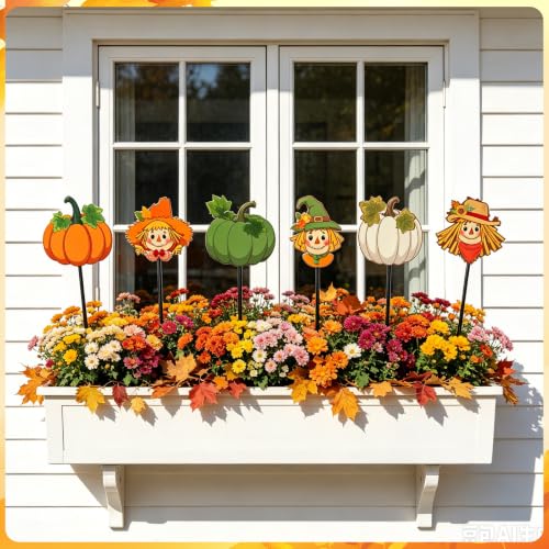 6 Pcs Fall Metal Garden Stakes 12" Fall Outdoor Decor for Home