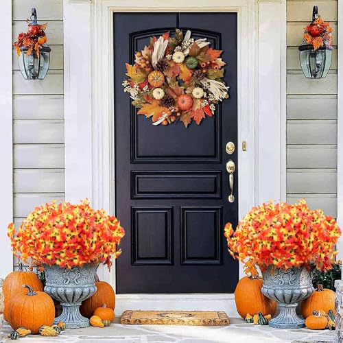 16PCS Artifcial Fall Flowers for Outdoors (Sunset / 16PCS)