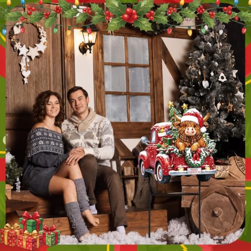 Christmas Highland Cow Truck Outdoor Yard Decorations (Christmas Tree Highland Cow)