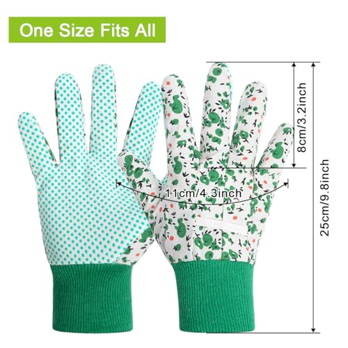 Floral Gardening Gloves for Women (3 Pairs - Green Flowers)