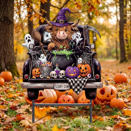 Metal Halloween Outdoor Decoration Yard Sign Halloween Highland Cow (Highland Cow)