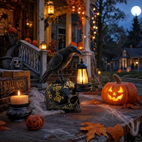 EPOTUE Halloween Solar Raven Skull Lantern (Crow)