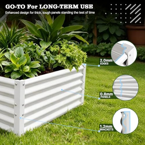 Anleolife 6x3x1.5ft Rectangle Galvanized Raised Garden Bed (Rectangle White / 6×3×1.5ft Tall)