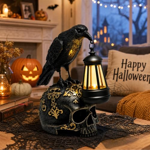 EPOTUE Halloween Solar Raven Skull Lantern (Crow)