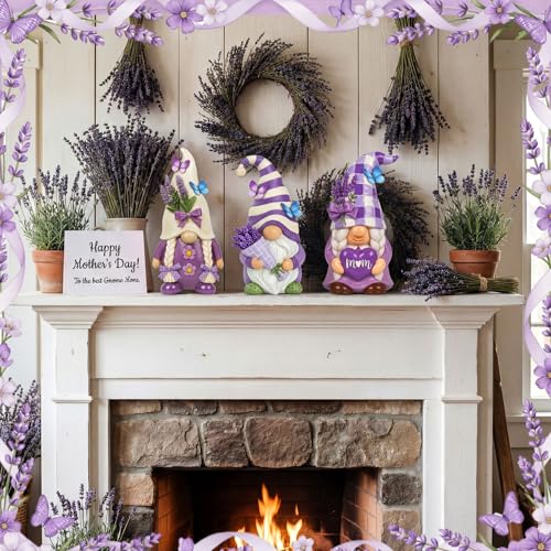 6 Pcs Purple Lavender Gnomes Mother's Figurines Lavender Gnomes with Best Mom Ever (4 Inch / Mother's Day Lavender)