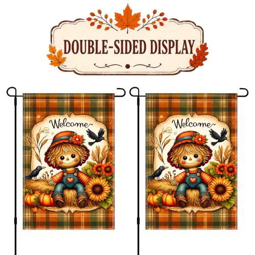 Fall Thanksgiving 12x18 Inch Garden Flag Scarecrow Pumpkin Decor (Scarecrow)