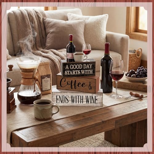 4 Pcs Coffee and Wine Bar Decor Farmhouse Kitchen Counter Decor (Wine)