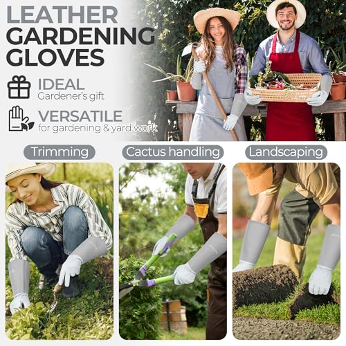 Long Gardening Gloves for Men & Women (Silver Gray / Large (Pack of 1))