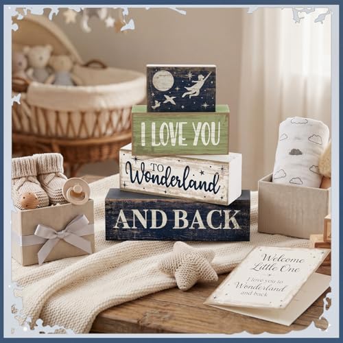 4 Pcs Wooden Farmhouse Block Signs Tiered Tray Decor (Newborn)