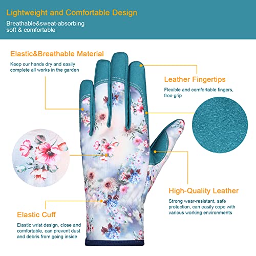Leather Gardening Gloves for Women (White+blue)