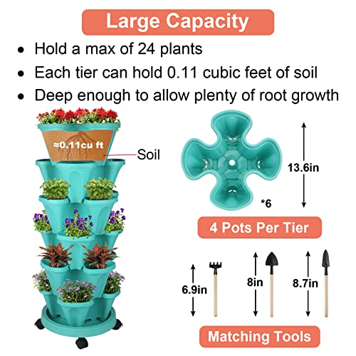 Vertical Planter Tower (Teal / 6 Tier)
