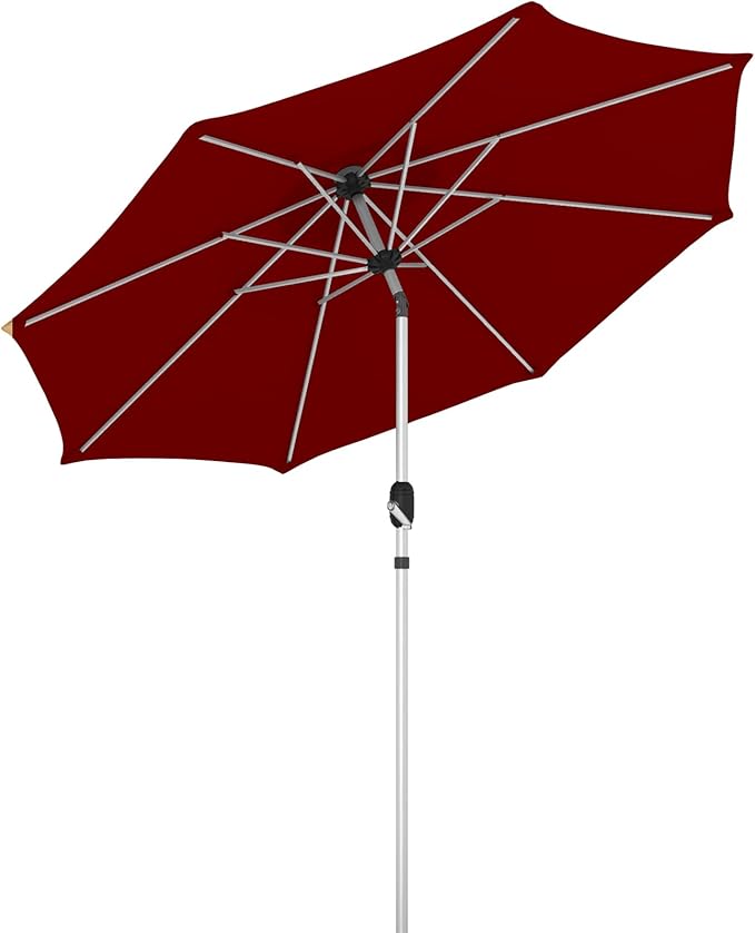 9FT Aluminum Outdoor Patio Umbrella, Fade-Resistant Market Umbrella with Push Button Tilt Function, 8 Sturdy All-Aluminum Ribs for Gardens, Patios, Backyards & Pools