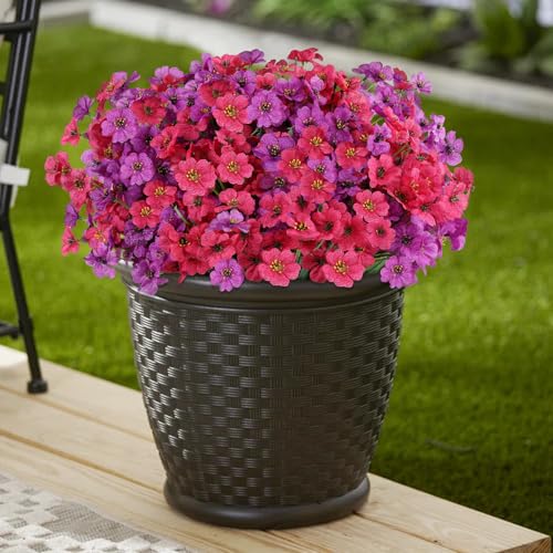 24PCS UV Resistant Artificial Flowers for Outdoors (Purple+rosy Red / 24PCS)